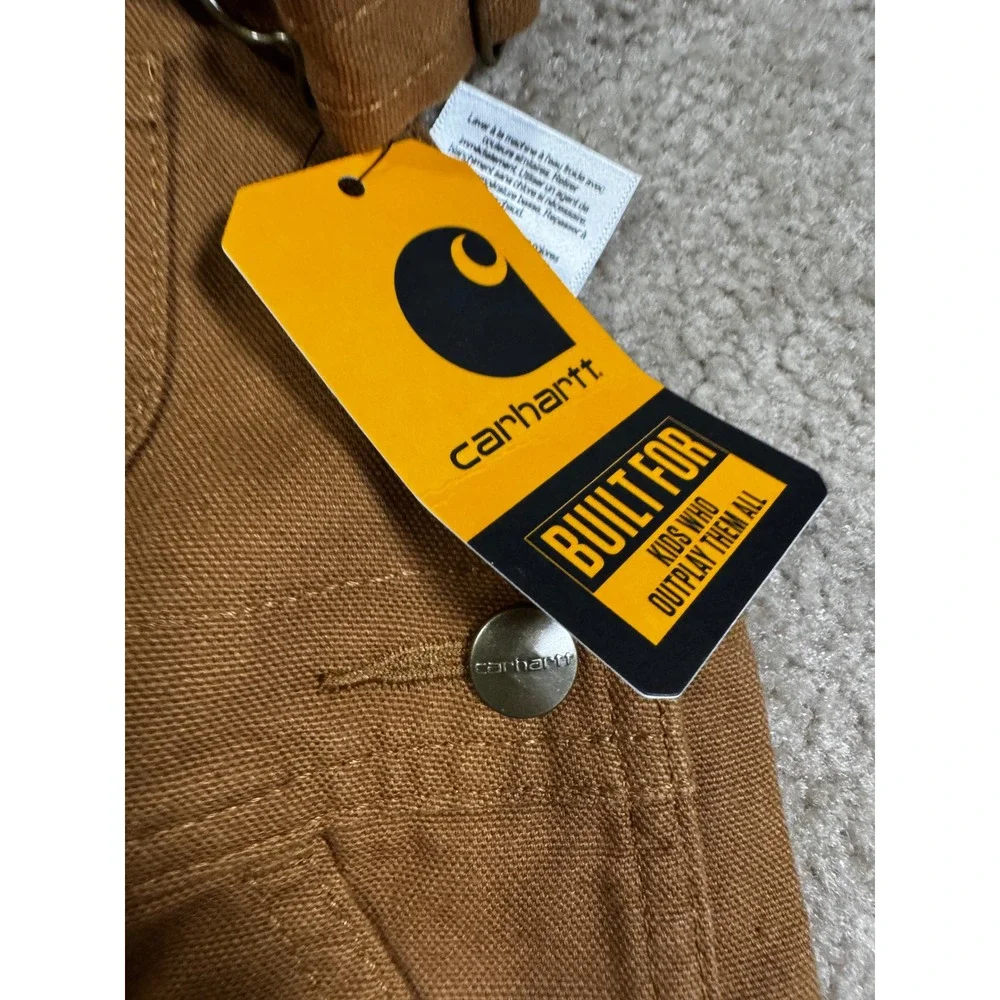 Carhartt Canvas Bib‎ Overalls Baby 9M Brown NEW OX8609-B Loose Fit Snap Leg